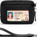 YDF The Iris Wallet for Women Mini Zip Card Case with Clear ID Window Zipper Coin Purse Lightweight Portable Keychain Wallet (Black)