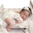 Newborn Photography Props Baby Girl Lace Romper Newborn Baby Photo Props Outfits 0-1 Month (Off-white)