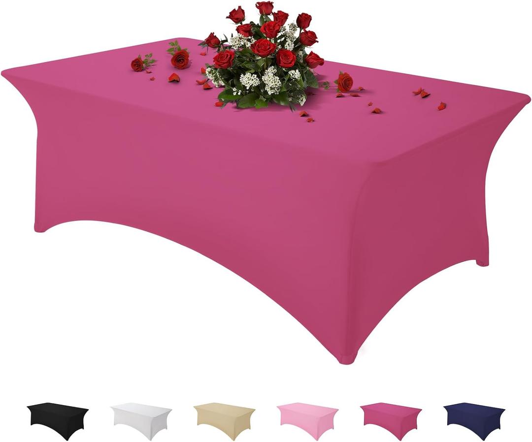 Famstar Table Cloth Fuchsia 4FT Spandex Tablecloth for Rectangle Fitted Table Cloths Stretch Covers Washable Wrinkle Free Tablecloths for Festival Camping Picnic Wedding Party