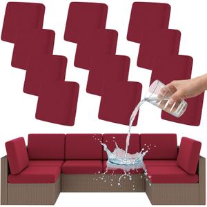Smiry Waterproof Patio Cushion Covers, Stretch Outdoor Couch Slipcovers Replacement Washable Furniture Protector Sofa Chair Seat Cover for Dogs and Pets (12 Pcs, Wine Red)