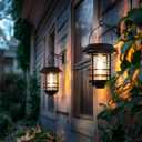 Otdair Solar Lanterns Outdoor Waterproof 2 Pack, Auto On/Off Hanging Solar Lights for Outside with Wall Mount, Glass Outdoor Lighting Outdoor Decorative for Wall, Front Porch, Yard, Garden, Fence