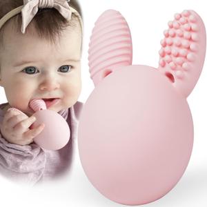 Teether Baby Teething Toy Rabbit Egg Rattle Toy Teething Pain Relief for Babies Boys Girls - Pink