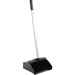 Boardwalk Commercial Lobby Dust Pan, 11.75 x 37, 34" Long Handle, Plastic/Aluminum, Black/Silver, Large Capacity