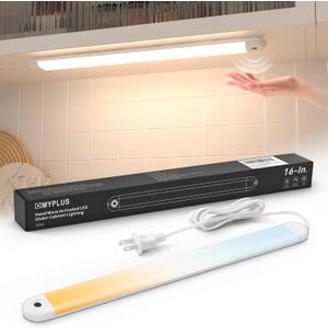 MYPLUS 16" Under Cabinet Lighting, Hand Wave Sensor Under Counter Lights for Kitchen, 600LM Bright LED, 5 Color Temps, Dimmable Under Cabinet Lights Plug in for Desk,Sink,Workbench