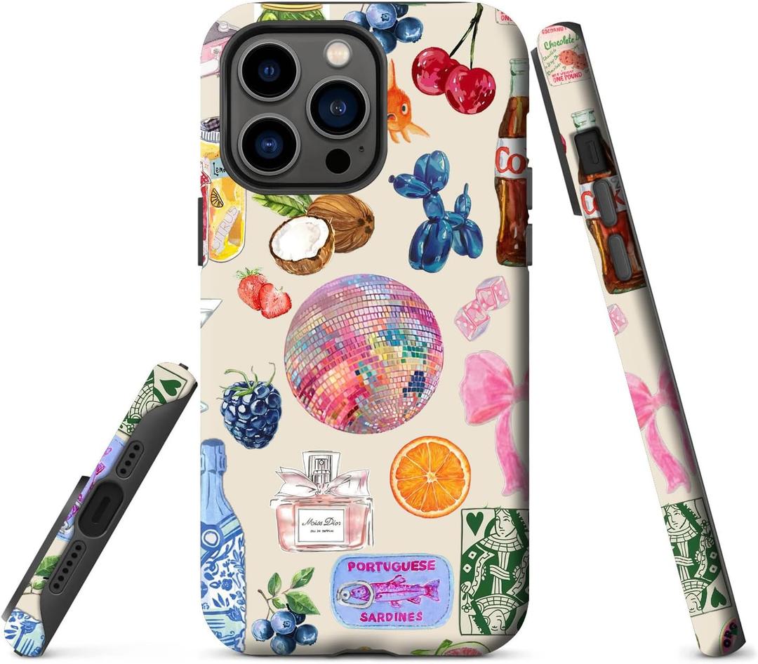 Generic Case Compatible with iPhone 15,Summer Collage Vintage Phone Case for Men Girls Boy Kids Women,Dual-Layer Hard Shell Silicone Cover Shockproof Protective Case for iPhone 15