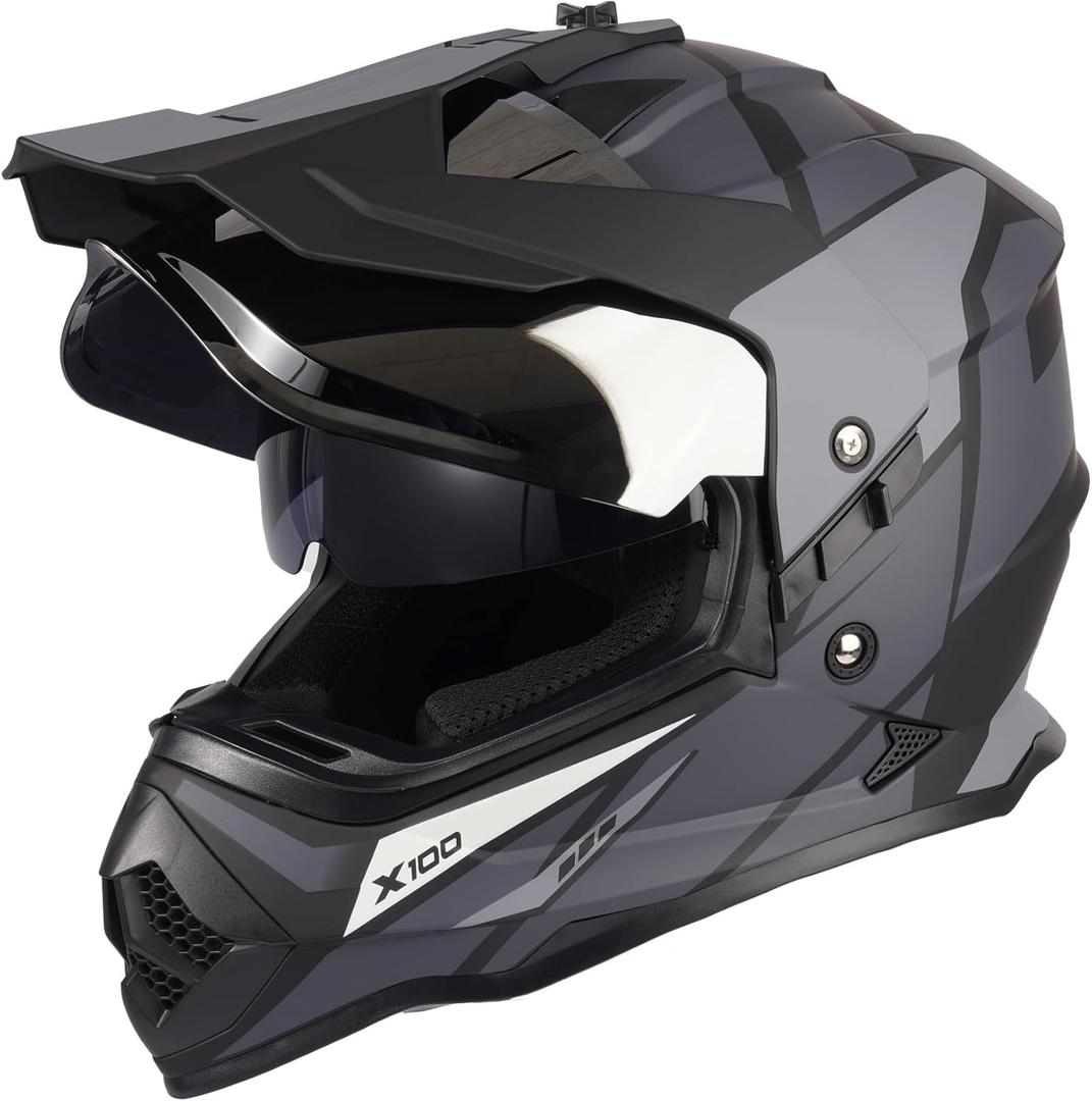 Orthrus DOT Certified Dual Sport Adventure Motorcycle Helmet UV Protected Visor for Snowmobile ATV Dirt Bike Off Road (X100,XL)