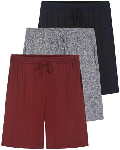 Real Essentials 3 Pack: Men's Soft Lounge Pajama Bottoms Sleep Shorts Breathable Cool Fabric, XL