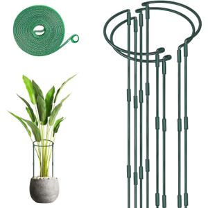 HiGift 4 Pack Height Adjustable Plant Support Stakes(12" or 24" or 36" H), Metal Peony Cages and Support Ring Half Round Garden Tall Plant Support for Indoor Outdoor Plant Snake Hydrangea Flowers