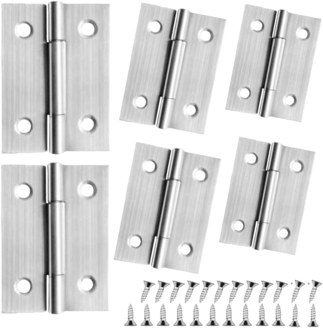 6 PCS Door Hinges 2 inch Stainless Steel Small Hinges Cabinet Hinges for Mini Door, DIY Wooden Box, Furniture, Woodworking Craft Project, Rust-Resistant, 24 Screws, Silver