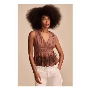 lace ruched tank top, Brown, XL