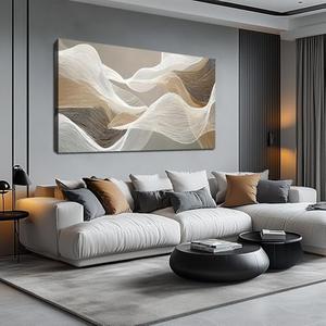 Large Abstract Wall Art Beige Wall Art White Canvas Art Print Modern Artwork for Bedroom Bathroom Living Room Office 24"x 48"