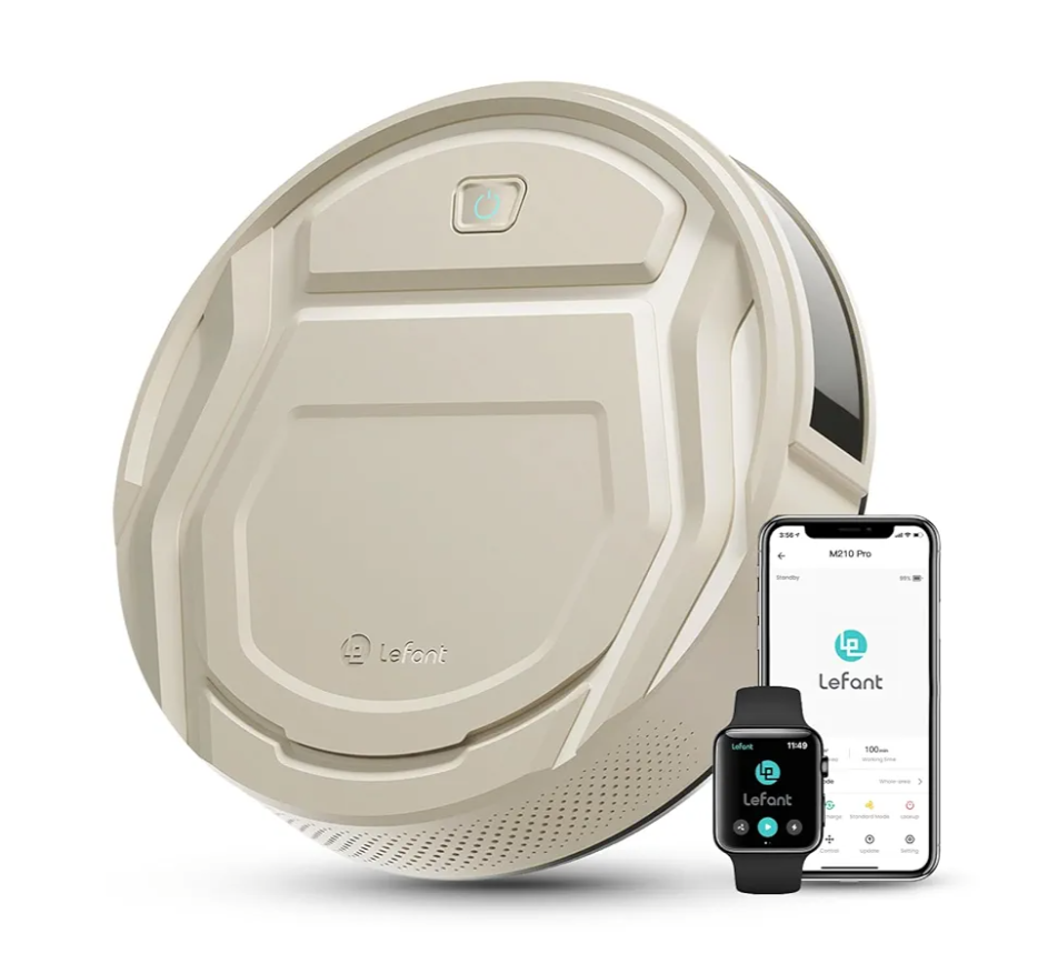 Lefant M210 Pro Robot Vacuum, Strong 2200Pa Suction, 120 Min Runtime, Super Slim Thin, Low Noise, Self-Charging, Wi-Fi/App/Alexa Control, Ideal for Pet Hair & Hard Floors, Pearly White