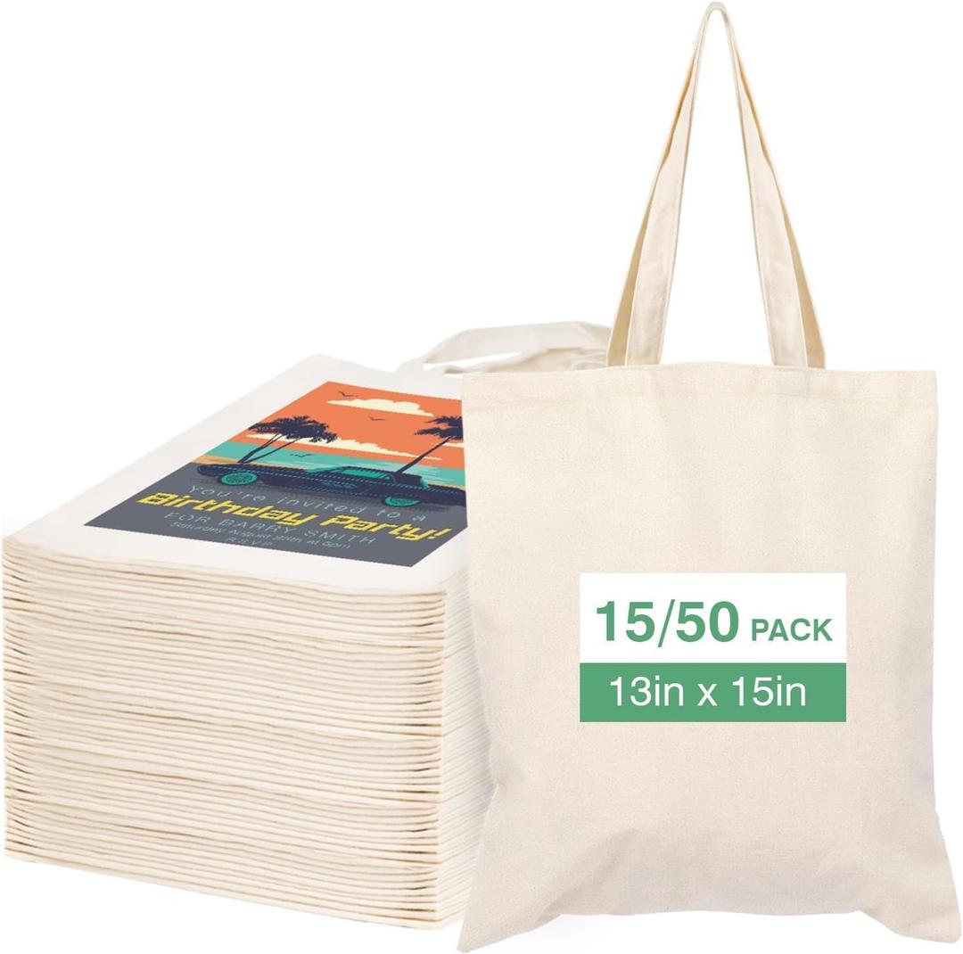 Lzerking Canvas Tote Bag Bulk for DIY Projects, 13x15 Inches Tote Bags for Grocery Shopping, 10oz Machine Washable Fabric (Natural)