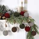 12 Pcs Large 3.15 Inch Farmhouse Christmas Ornaments Burgundy Olive Green Crochet Christmas Balls Modern Handmade Woven Knitted Cotton Brown Baubles for Xmas Tree Rustic Holiday Decor