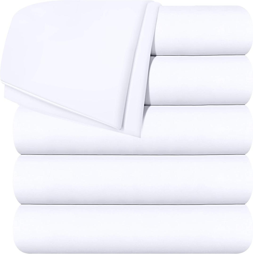 Utopia Bedding Flat Sheets - Pack of 6 - Soft Brushed Microfiber Fabric - Shrinkage & Fade Resistant Top Sheets - Easy Care (Queen, White)