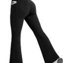 OMKAGI Women Flared Yoga Pants with Pockets Soft High Waisted Wide Leg Workout Leggings (X-Small, Black)