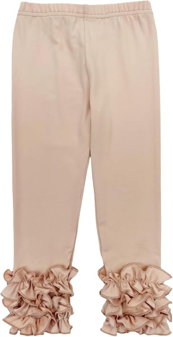 Bow Dream Baby Toddler and Little Girls Ruffle Leggings (2-3T, Beige)