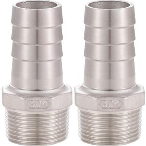 Ceaeso 304 Stainless Steel 1" Hose Barb x 1" NPT Male Threadlead-Free For Connecting 1-inch Bore Air/Water/Oil Hoses, 2 Per Pack