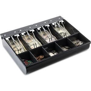 Volcora Cash Drawer Tray - 11.7 x 10.3 x 2.3 Inch Cash Register Insert - 4 Bill / 5 Coin Replacement Cash Tray 13" Fully-Removable Drawers - Stainless Steel Currency Compartment Money Storage (Black)