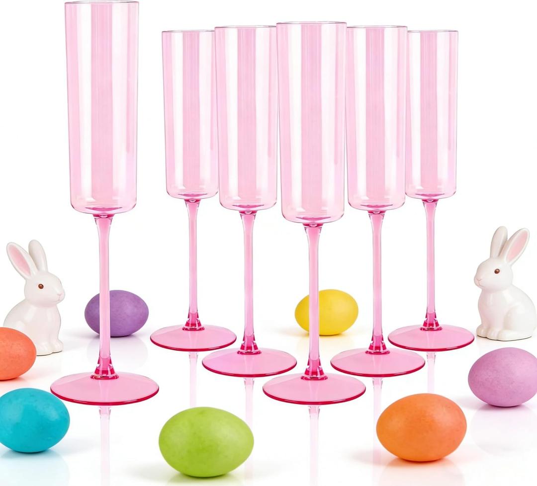 YOUBET 24 Pack Pink Plastic Champagne Flutes - 6 Oz Clear Pink Champagne Glasses - Square Plastic Toasting Glasses for Party Birthday Anniversary Wedding Easter Mothers Day