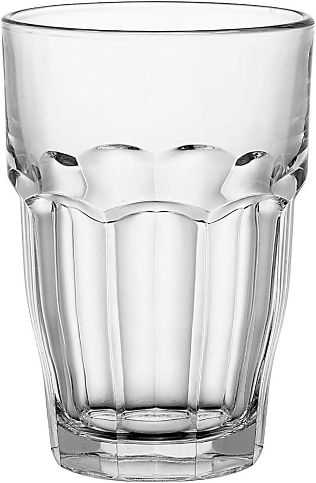 Bormioli Rocco Rock Bar Stackable Beverage, Set Of 6 Dishwasher Safe Drinking Glasses For Soda, Juice, Milk, Coke, Beer, Spirits  12.5oz Durable Tempered Glass Water Tumblers For Daily Use
