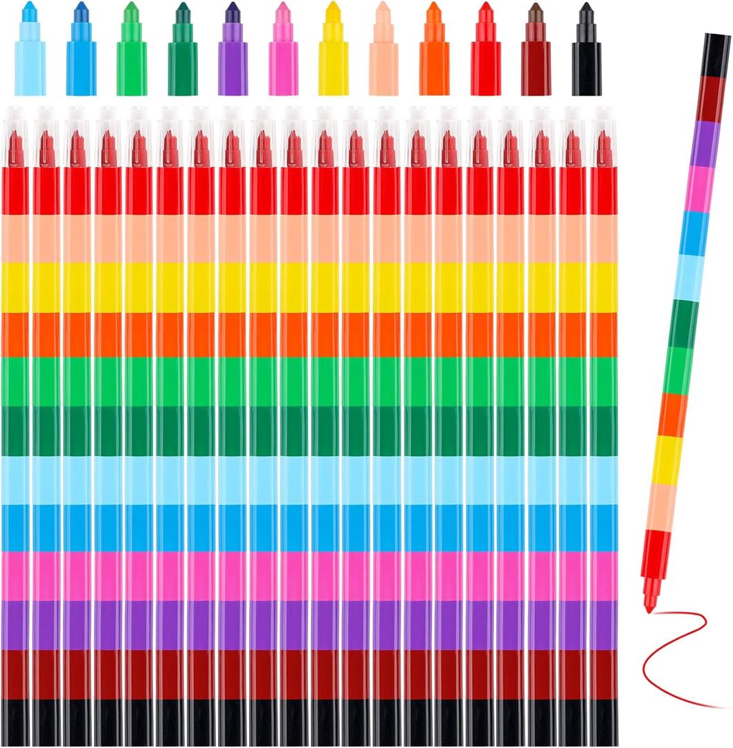 Hxezoc 20 Pieces Stacking Crayons Stackable Buildable Crayons Colorful Party Favors DIY Rainbow Pencils Stackable Crayons for Kids School Office Birthday Party Supplies, 12 Colors