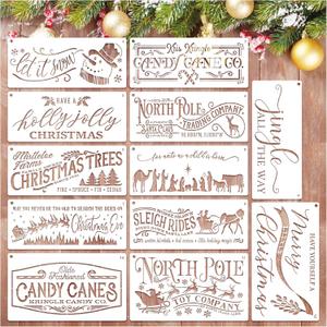 Christmas Stencils for Door Mats, Large Reusable Nativity Christmas Stencils for Painting on Wood Crafts Doormat Door Hanger Signs Holiday (long12)