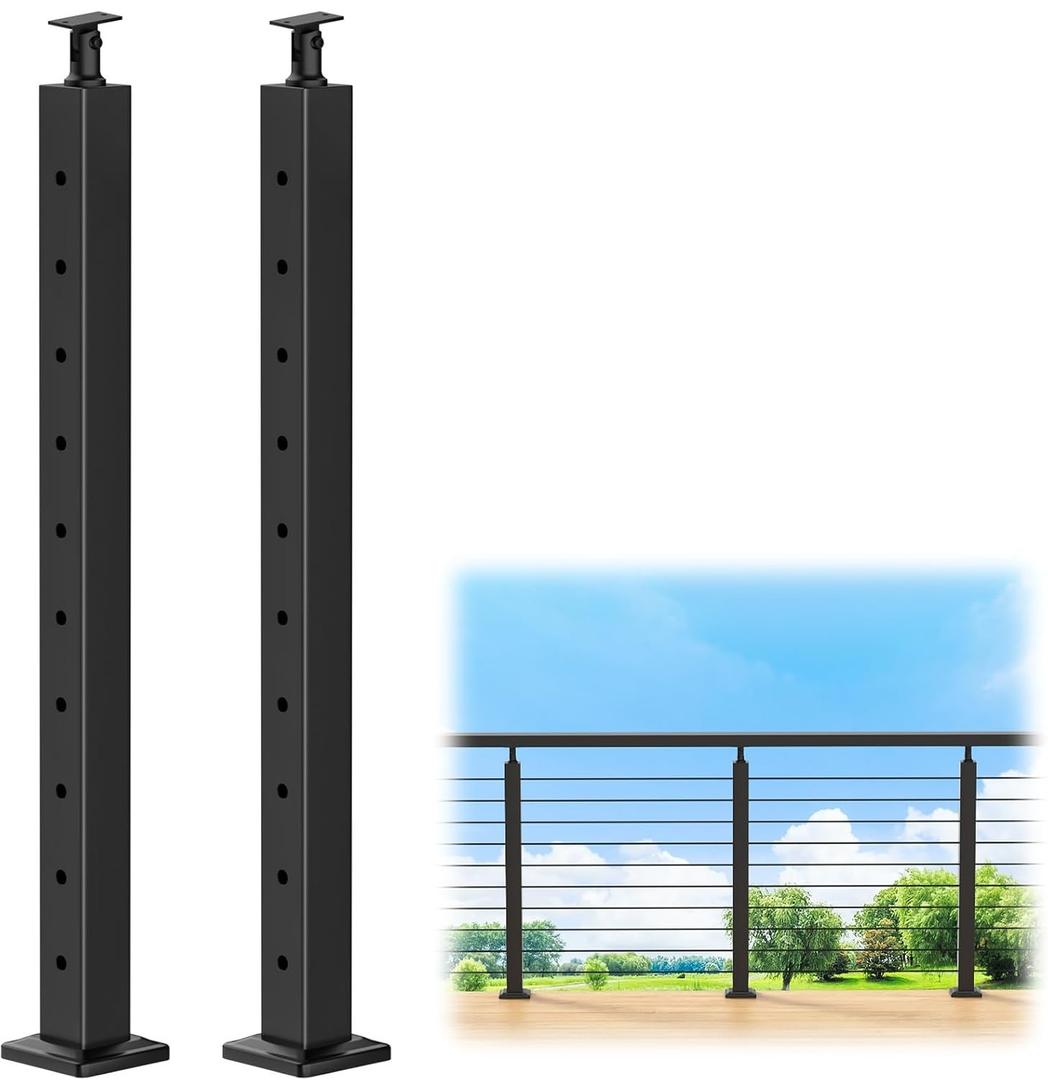  36" Cable Railing Posts, 2Pack Adjustable Top Level Drilled Line Posts(35"x2"x2"), LPS01