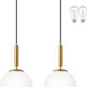 10" Gold Modern Globe Pendant Light 2 Pack Mid Century Pendant Lights with Milky White Glass Hanging Light Fixture for Kitchen Island Dining Room Bedroom Living Room Entryway(Bulbs Incl.)
