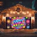 13x6ft Happy New Year Garage Door Banner Colorful Backdrop New Year Celebration Garage Door Cover Decoration for New Year's Eve Party Indoor Outdoor House Wall Background Decor