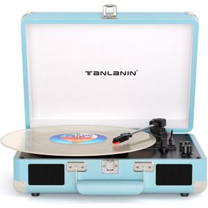 Bluetooth Suitcase Record Player with Builtin Speakers, Bass & Treble Control, 3Speed BeltDrive Turntable with AutoStop, Portable Vinyl Player for 33 45 78RPM LPs, Blue