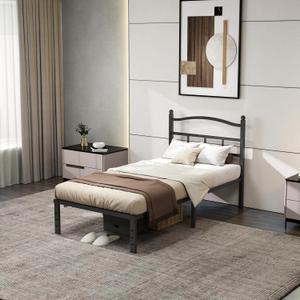 Twin Bed Frames 14 Inch Metal Twin Platform Bed Frame with Headbord & Under Bed Storage,Sturdy Kids Beds No Box Spring Needed Mattress Foundations,Tools-Free(14 Inch, Twin)