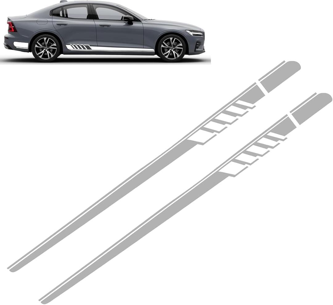 2 PCS Car Side Skirt Decals, Creative Striped Door Stickers, DIY Waterproof Personalized Stickers, Suitable for Most Car Models Including Sedan Trucks Off-Road and SUV (White)