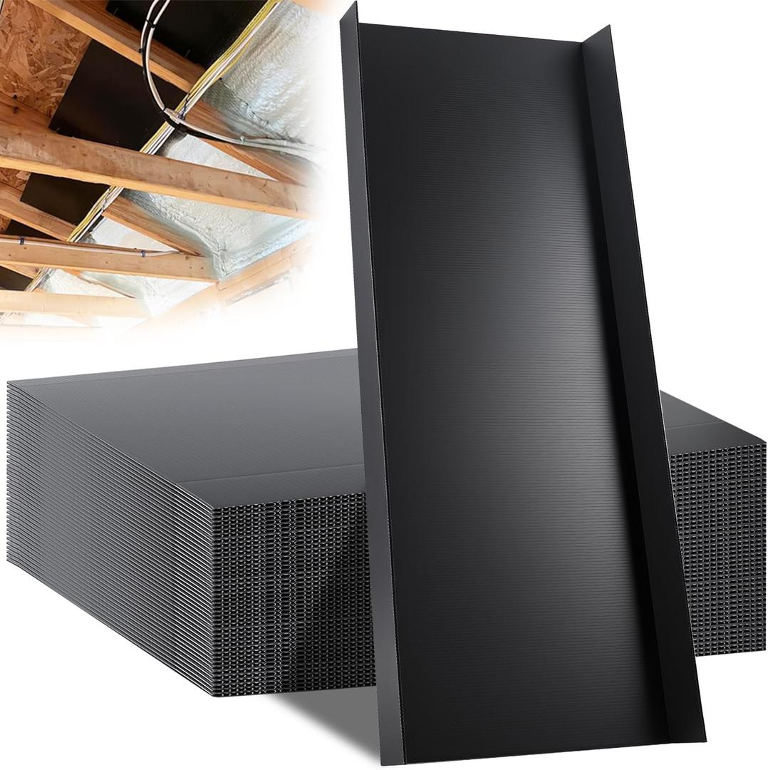 36 Pack 16 Attic Insulation Baffle, Black Durable Polypropylene Attic Baffles for 14'' Rafter Bays with 2" Air Channel Rafter Vents Improve Roof Ventilation and Prevent Insulation Blockage