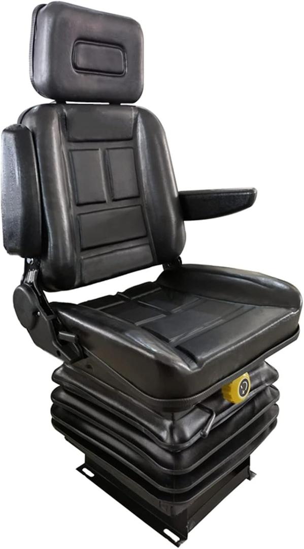 Tractor Suspension Seat, Adjustable Universal Replacement Seat W/Armrest W/Backrest, Compatible with Excavator Skid Loader Dozer Telehandler