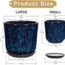Oairse Ceramic Pots for Plants, 8+6 inch Plant Pots with Drainages Holes & Saucers Large Blue Ceramic Planters Decorative Flower Pot for Indoor Plants Outdoor Inoor