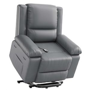 GarveeHome Power Lift Recliner Chair - Heat and Massage, Adjustable Back and Legs, Pu Leather Electric Lift Chair Designed for The Elderly and People with Mobility Impaired (Grey)
