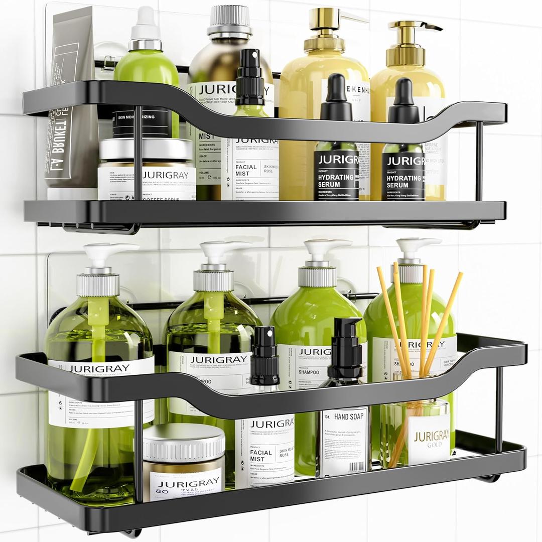 OMAIRA Shower Caddy, Adhesive Shower Organizer, No Drilling Rustproof 304 Stainless Steel Shower Shelves for Inside Shower & Bathroom Organizer, Matte Black (X-Large)