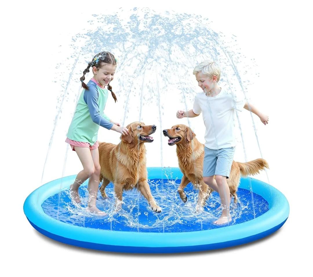 SLOOSH 157" Non-Slip Splash Pad Sprinkler - Outdoor Water Toys Play Mat for Toddlers Kids Dogs, Outside Thickened Sprinkler Pool Party Durable Backyard Fountain for Girls Boys Pets (157In, Blue)