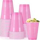 Mifoci 50 Pcs 16 oz Plastic Disposable Cups Plastic Drinking Cups for Saint Patrick's Day Wedding Birthday Graduation Party Valentine Christmas Picnics Barbecues Supplies(Bright Pink)