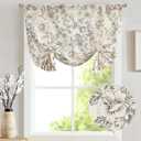 jinchan Tie Up Valance Curtain Floral Linen for Windows Farmhouse Valance 45 Inch Botanical Short Window Treatment Adjustable Length for Kitchen Living Room Light Filtering 1 Panel Black on Linen