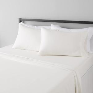 Amazon Basics Lightweight Super Soft Microfiber 4 Piece Sheet Set, Wrinkle Resistant, with 14-Inch Deep Pockets, Full, Cream, Solid