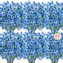Roberly 24 Bundles Artificial Flowers for Outdoors UV Resistant Silk Fake Flowers Faux Plastic Plants for Porch Garden Window Box Indoor Outdoor Spring Summer Home Farmhouse Decor, Blue