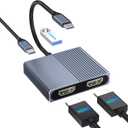 USB C to Dual HDMI Adapter for 2 Monitors, 4-in-1 HDMI Splitter for Dual Monitors Extended Display Support SST/MST with USB3.0/100W PD, USB C Docking Station Double Monitor for MacBook/Dell/HP Laptop