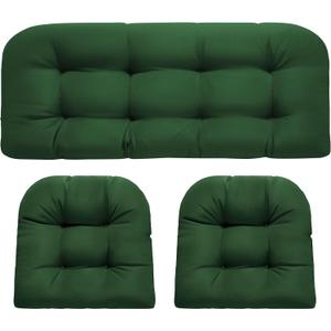 Wicker Chair Cushions, Waterproof Outdoor Loveseat Cushions for Patio Furniture, 3 Pieces Wicker Furniture Cushions, 1 Loveseat and 2 U-Shaped Cushions, Green