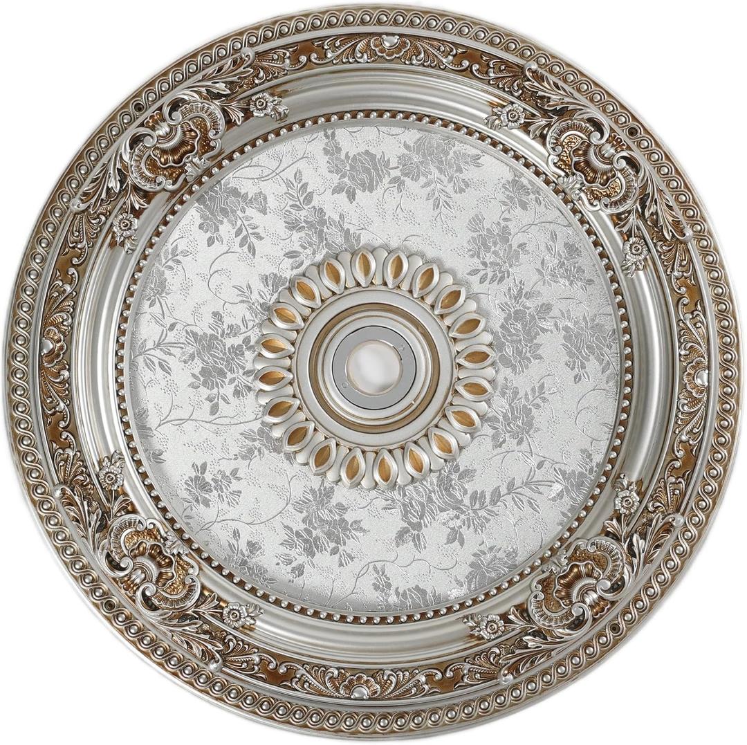 24.4 inch Decorative Ceiling Medallion for light fixtures, Silver and Gold Finish