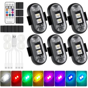 6 Pieces Wireless LED Lights Cars, 8 Colors Waterproof Car Flash with Remote Control, USB Charging Anti-Collision Light Strobe Drone Light for Motorcycle, RC Car, Bicycle, Drone