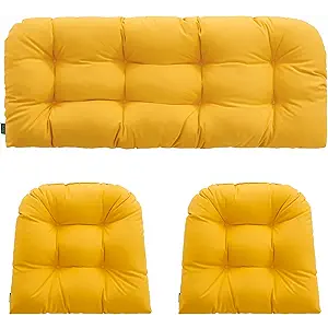 Outdoor/Indoor All Weather Tufted Wicker Chair Cushions of 3 Pieces, 1 Loveseat and 2 U-Shape Waterproof Cushions for Patio Furniture,Wicker Loveseat,Bench-Yellow
