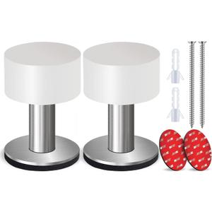 2Pcs Door Stoppers, Self Adhesive Rubber Bumper wall Door Bottom Stopper Knobs Baseboard with 2 Sticker for Floor Shower Refrigerator (2 Pack - 2.56 inches (with screws), White)