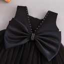 Baby Girls Formal Dress with Large Bowknot Tulle Backless Satin Party Birthday Baby Flower Girl Dresses (Black) 3-6M